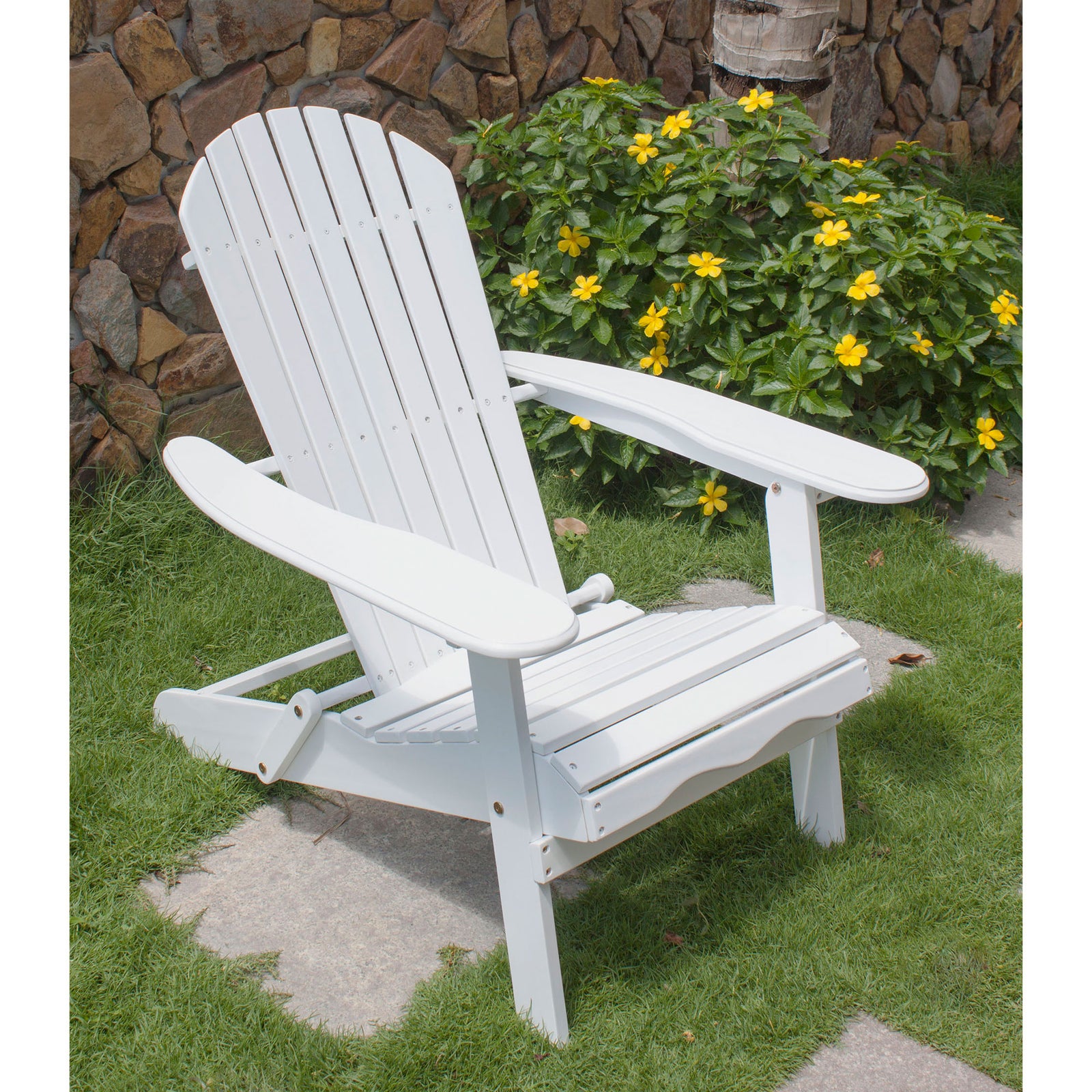 Northbeam Outdoor Garden Portable Foldable Wooden Adirondack Deck Chair, White - VMInnovations