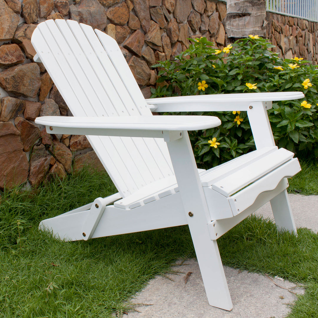 Northbeam Garden Portable Foldable Wooden Adirondack Deck Chair, White (Used) - VMInnovations