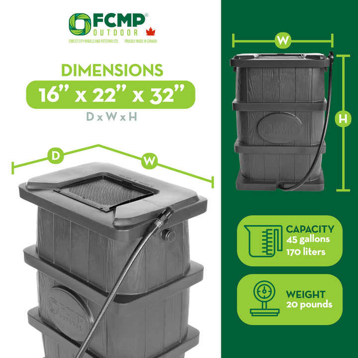 FCMP Outdoor Home Wood Grain Rain Water Catcher Barrel, Gray (For Parts) - VMInnovations