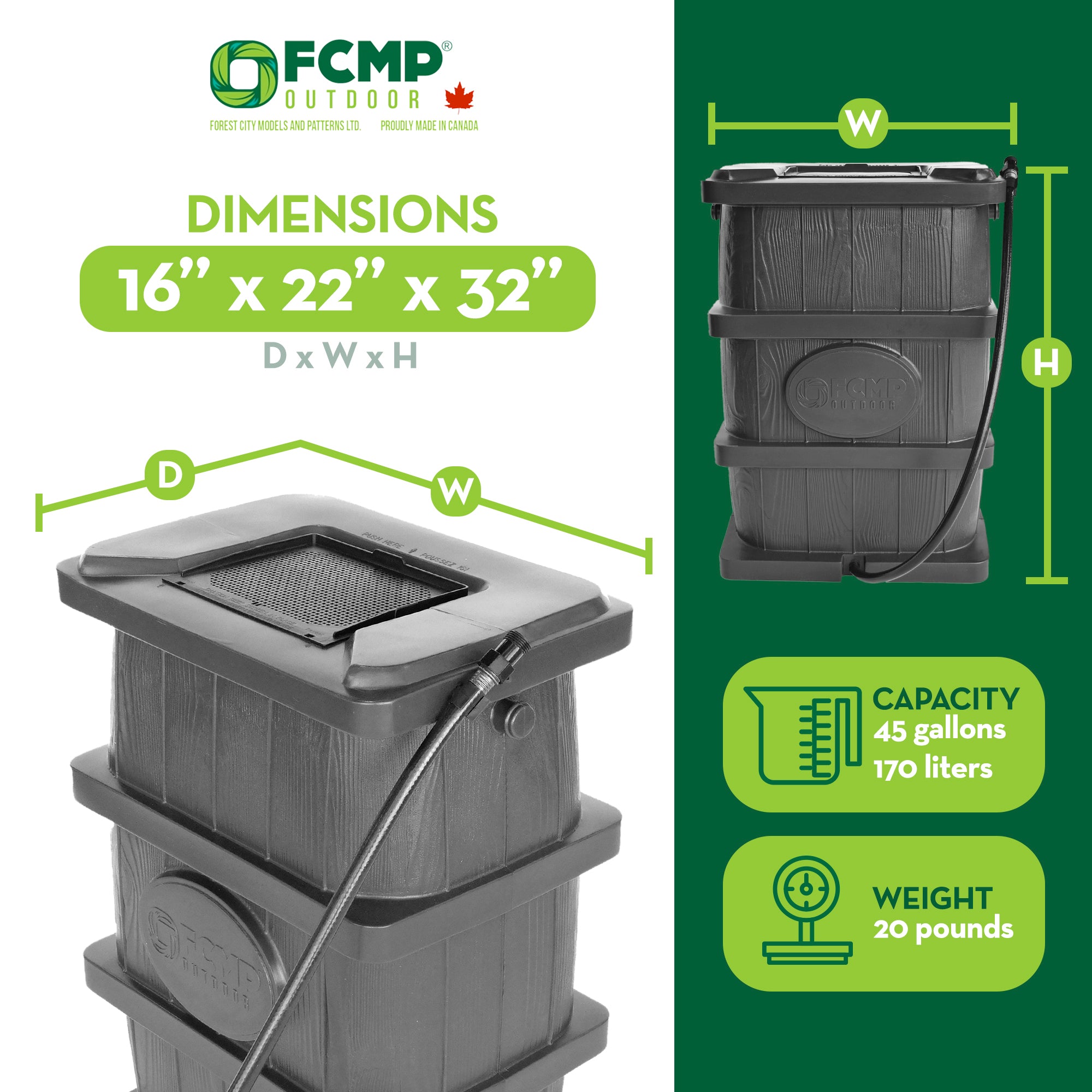 FCMP Outdoor WG4000-GRY Home Wood Grain Rain Water Catcher Barrel, Gray (Used) - VMInnovations