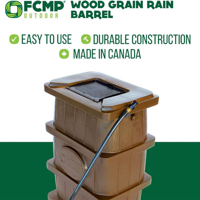 FCMP Outdoor WG4000-GRY Home Wood Grain Rain Water Catcher Barrel, Gray (Used) - VMInnovations