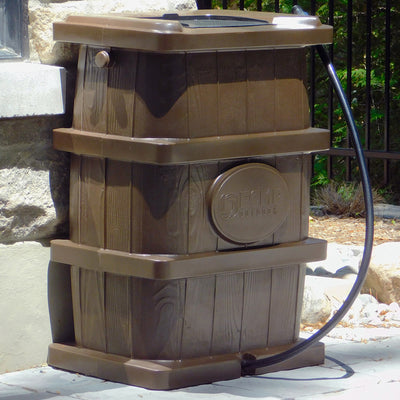 FCMP Outdoor WG4000-GRY Home Wood Grain Rain Water Catcher Barrel, Gray (Used) - VMInnovations