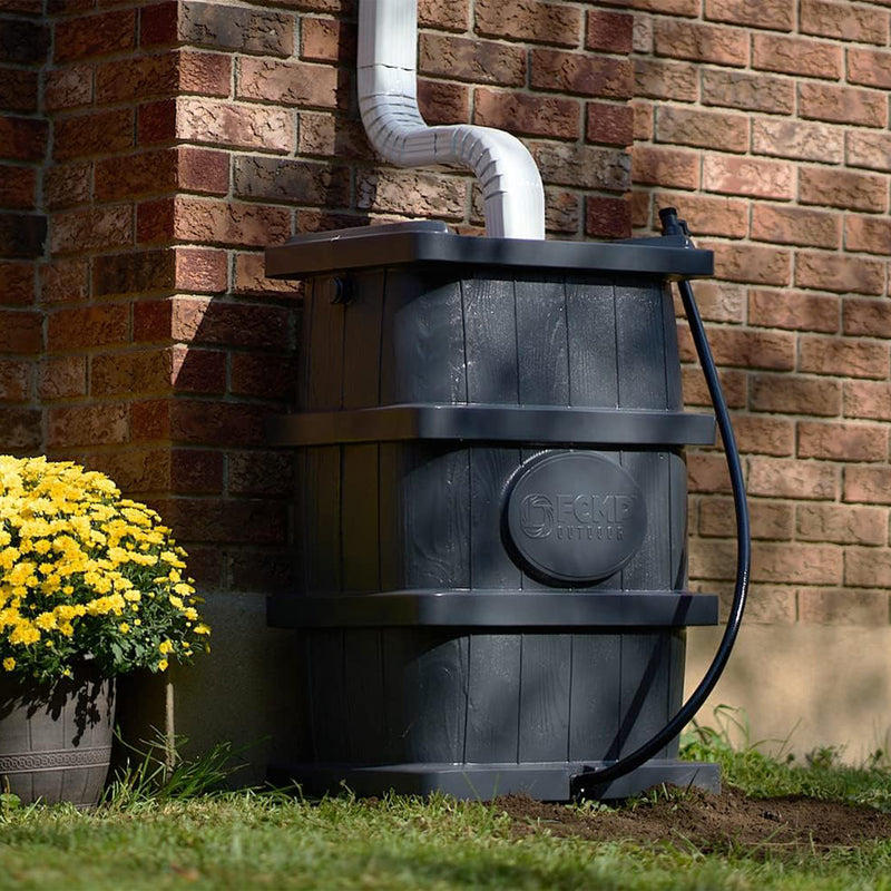 FCMP Outdoor WG4000-GRY Home Wood Grain Rain Water Catcher Barrel, Gray (Used)