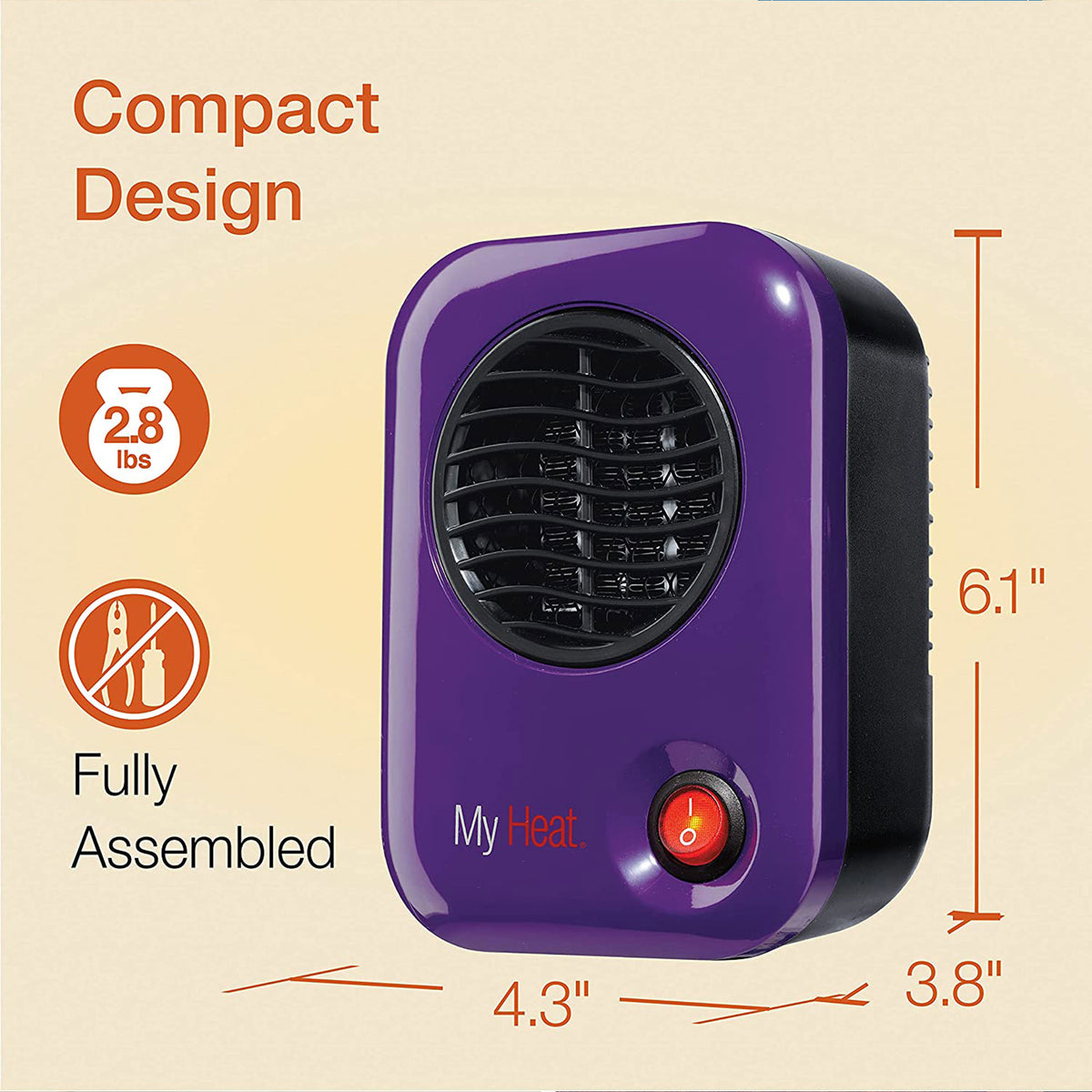 Lasko 106 MyHeat Personal Electric 200W Ceramic Space Heater, Purple (Open Box)