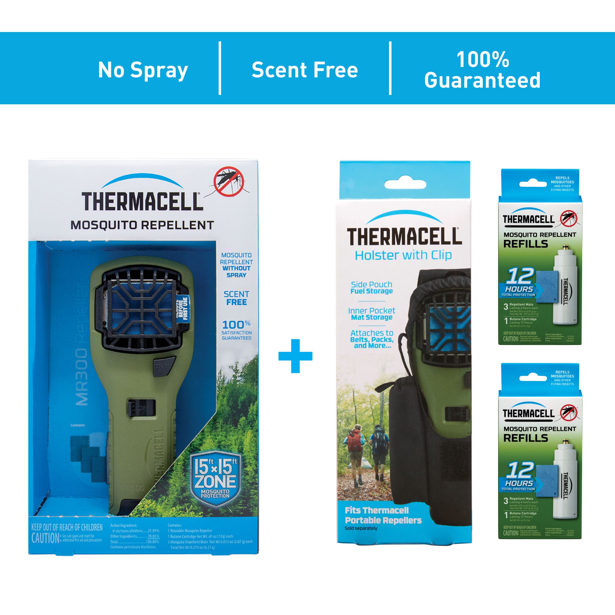 Thermacell MR300G Mosquito Repeller & 12-Hour Refill Pack (2 Pack) & Holster