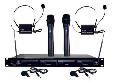 Pyle PDWM4300 Portable Wireless Microphone System w/ 2 Handheld Mics & Headsets