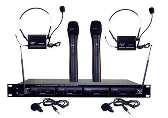 Pyle 4 x PDWM4300 Portable Wireless System w/ 2 Handheld & Headset Mics (4 Pack)