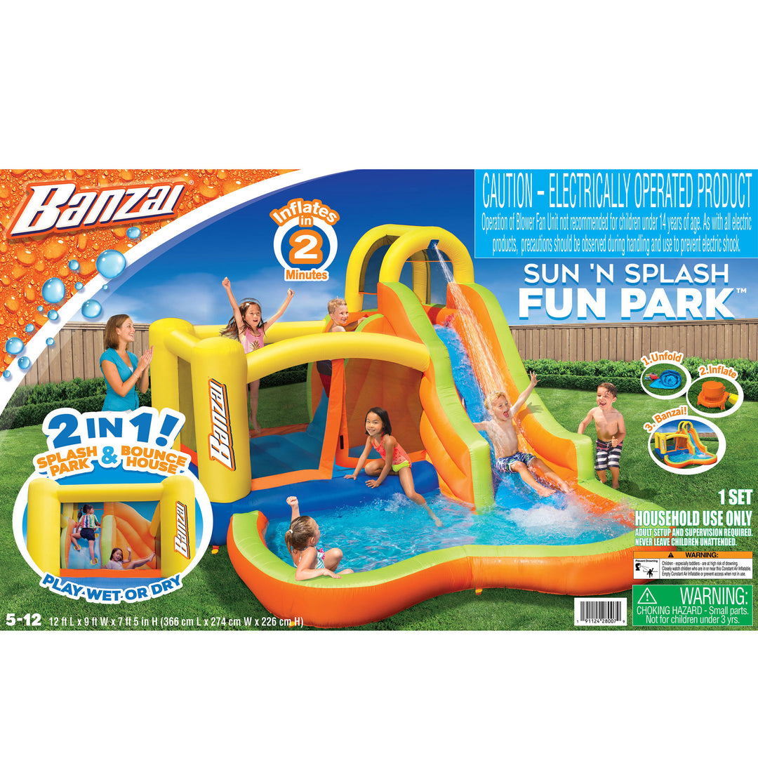 Banzai Sun 'N Splash Fun Kids Inflatable Bounce House & Water Slide (Open Box)