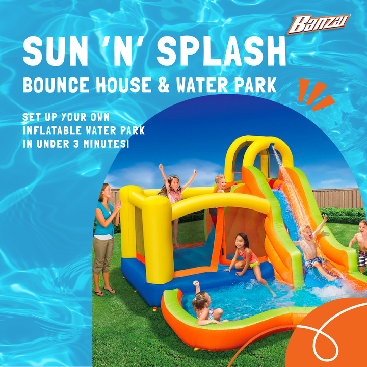 Banzai Sun 'N Splash Fun Kids Inflatable Bounce House & Water Slide Splash Park