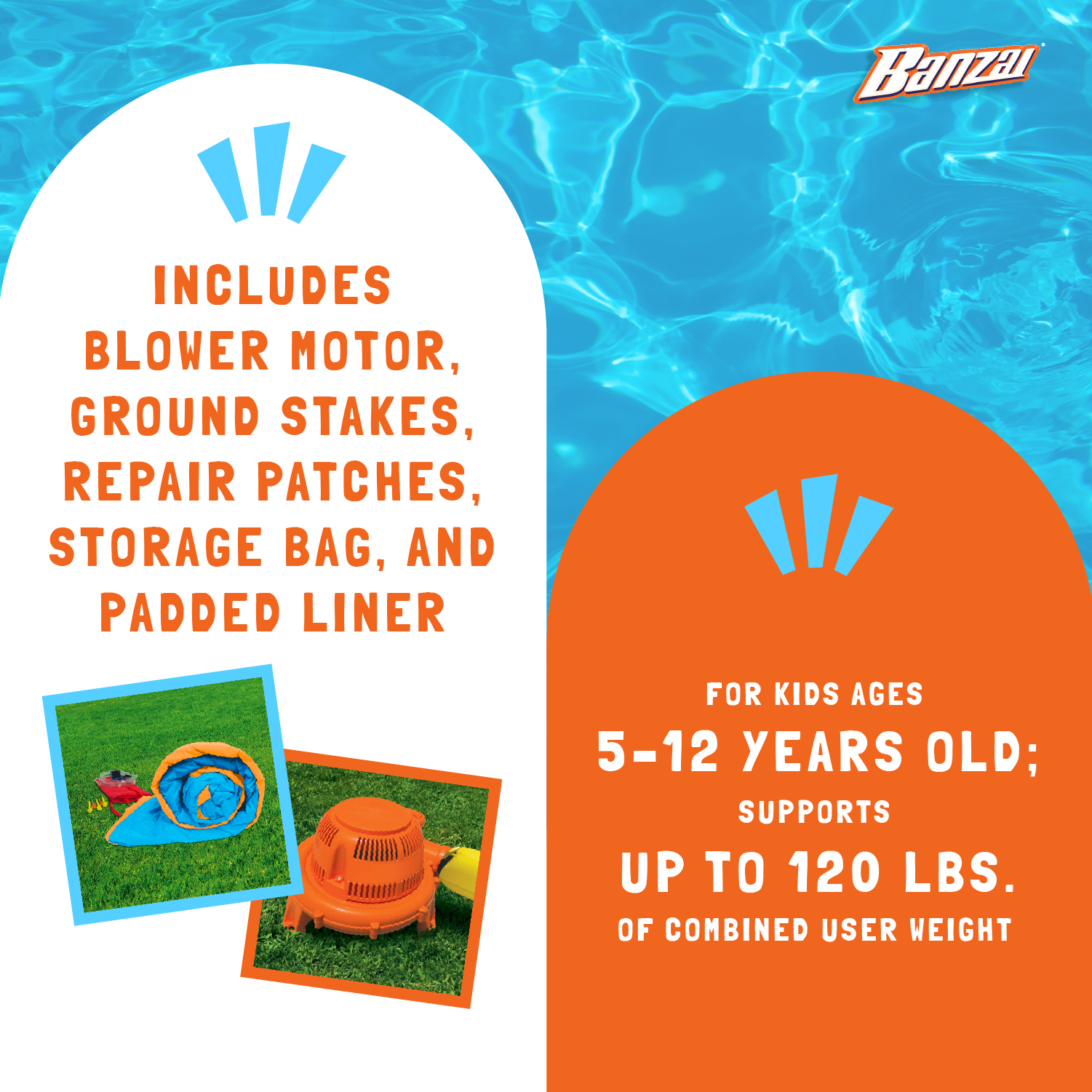Banzai Sun 'N Splash Fun Kids Inflatable Bounce House & Water Slide Splash Park - VMInnovations