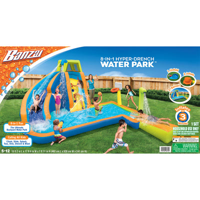 Banzai Hyper Drench 8-in-1 Giant Inflatable Water Slide Park Bounce House (Used)