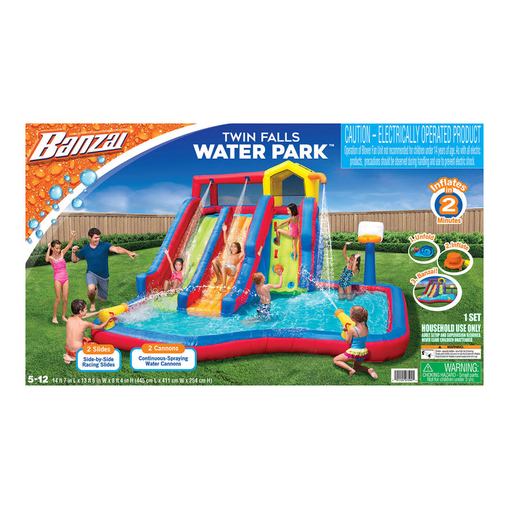 Banzai Twin Falls Kids Outdoor Inflatable Dual Water Slide Splash Toy(Open Box)