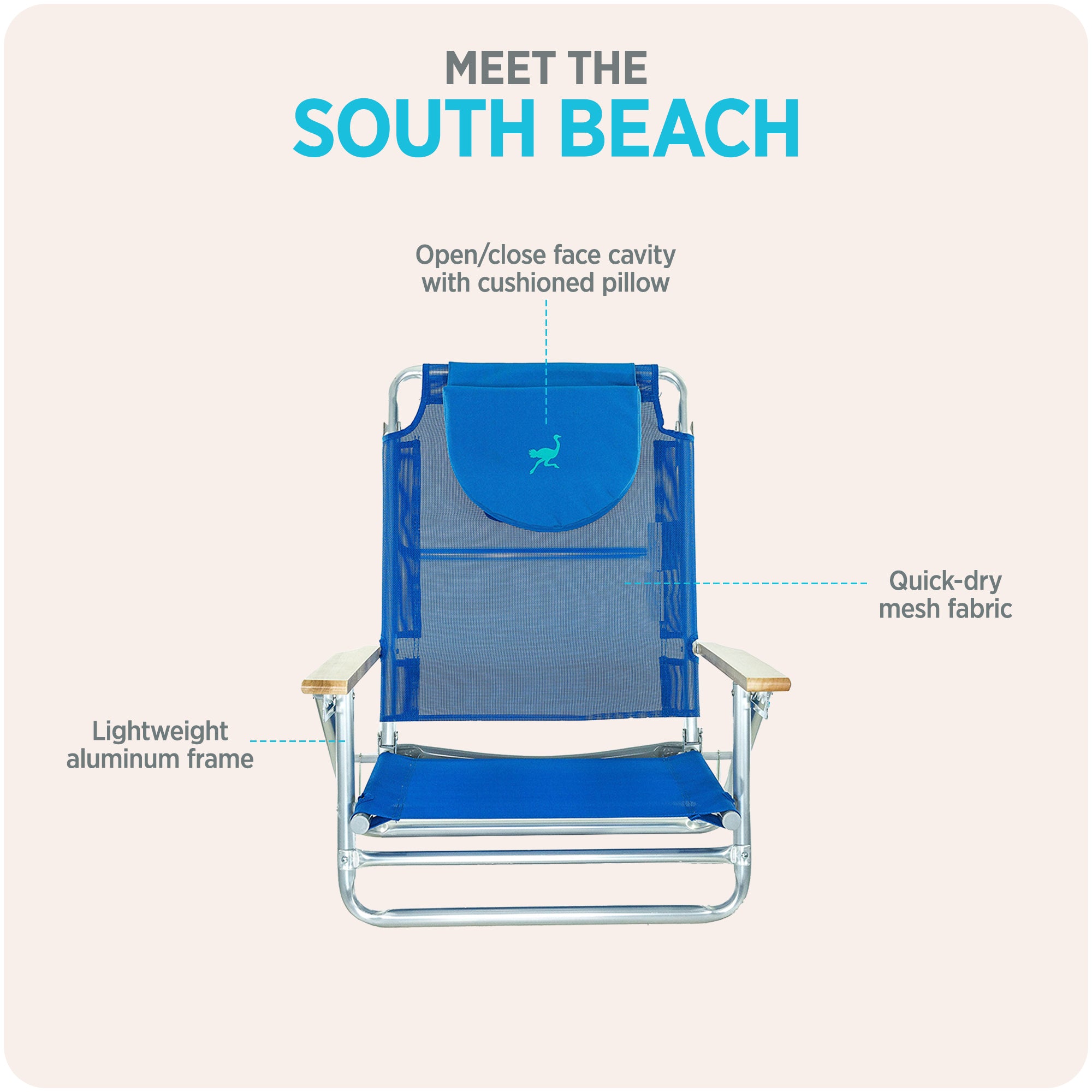 Ostrich South Beach Sand Chair, Outdoor Camping  Pool Recliner, Blue (Open Box)