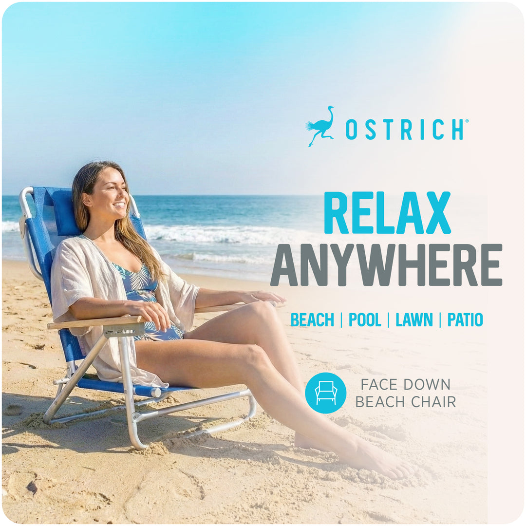 Ostrich South Beach Sand Chair, Portable Outdoor Camping Pool Recliner, Blue
