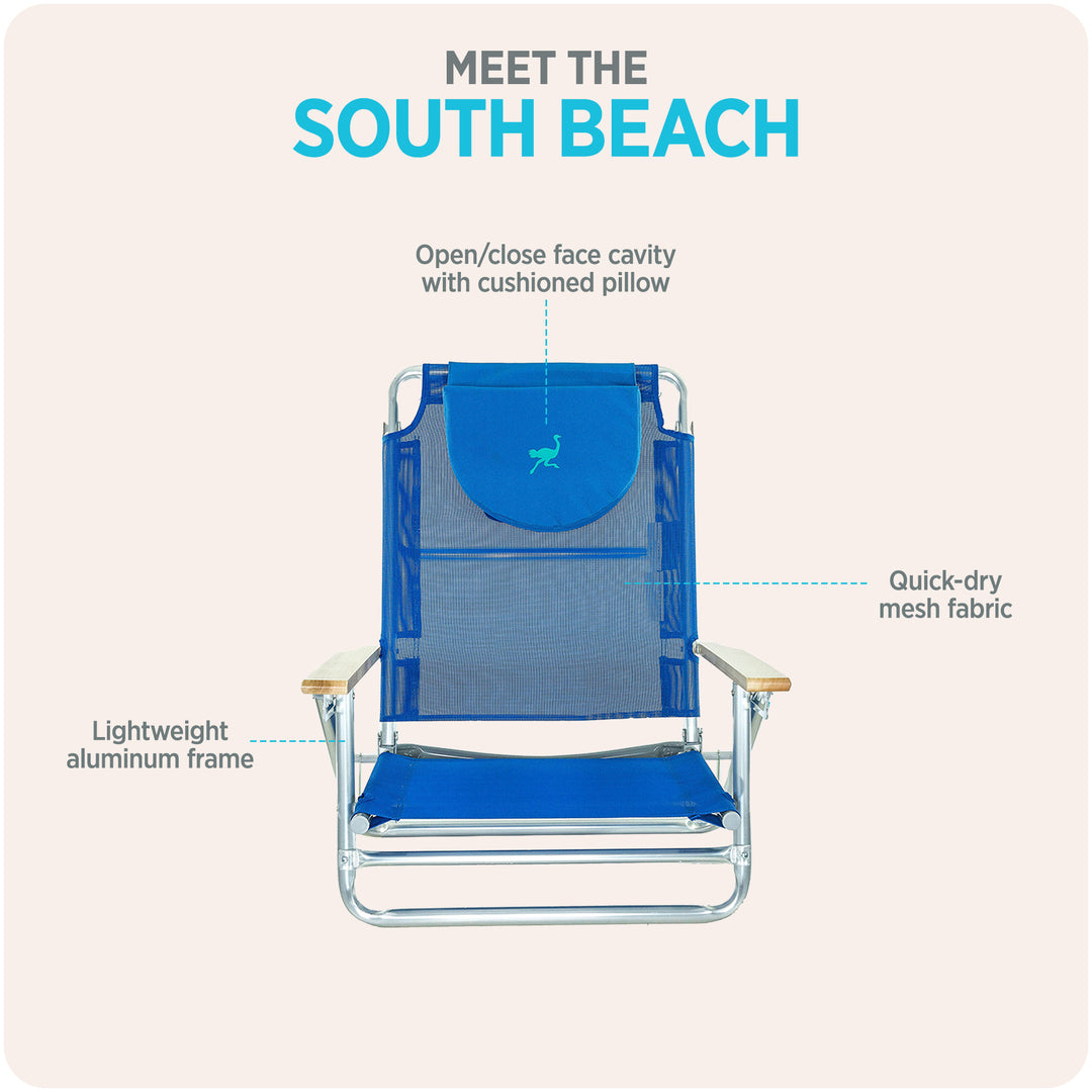 Ostrich South Beach Sand Chair, Portable Outdoor Camping Pool Recliner, Blue