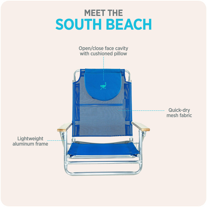 Ostrich South Adult Beach Outdoor Lake Sand Lounging Chair, Blue (Used) - VMInnovations