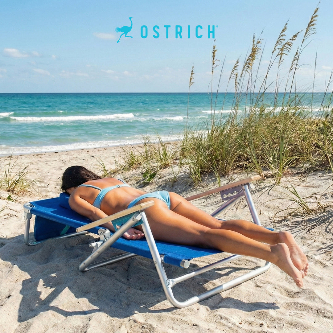 Ostrich South Adult Beach Outdoor Lake Sand Lounging Chair, Blue (Used) - VMInnovations