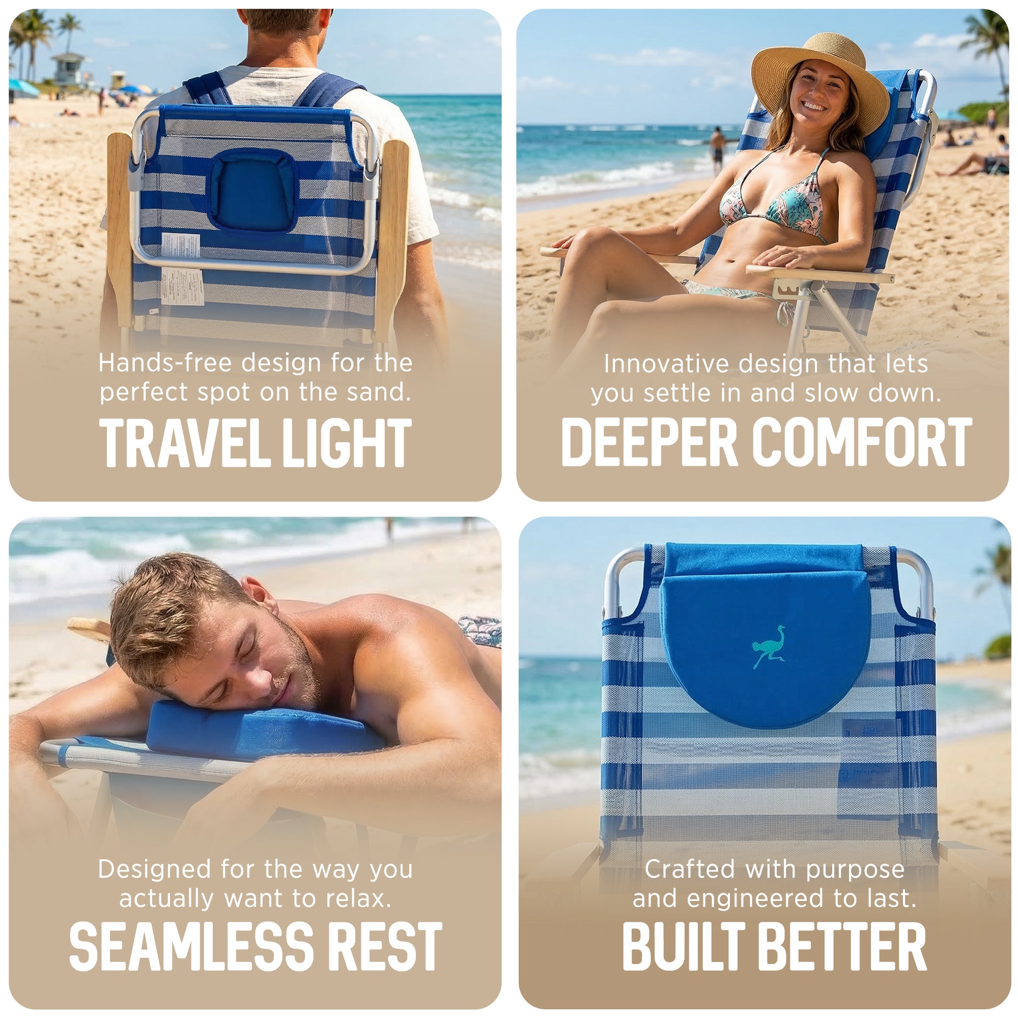 Ostrich SBSC-1016S South Adult Beach Lake Sand Lounging Chair, Striped (Used) - VMInnovations