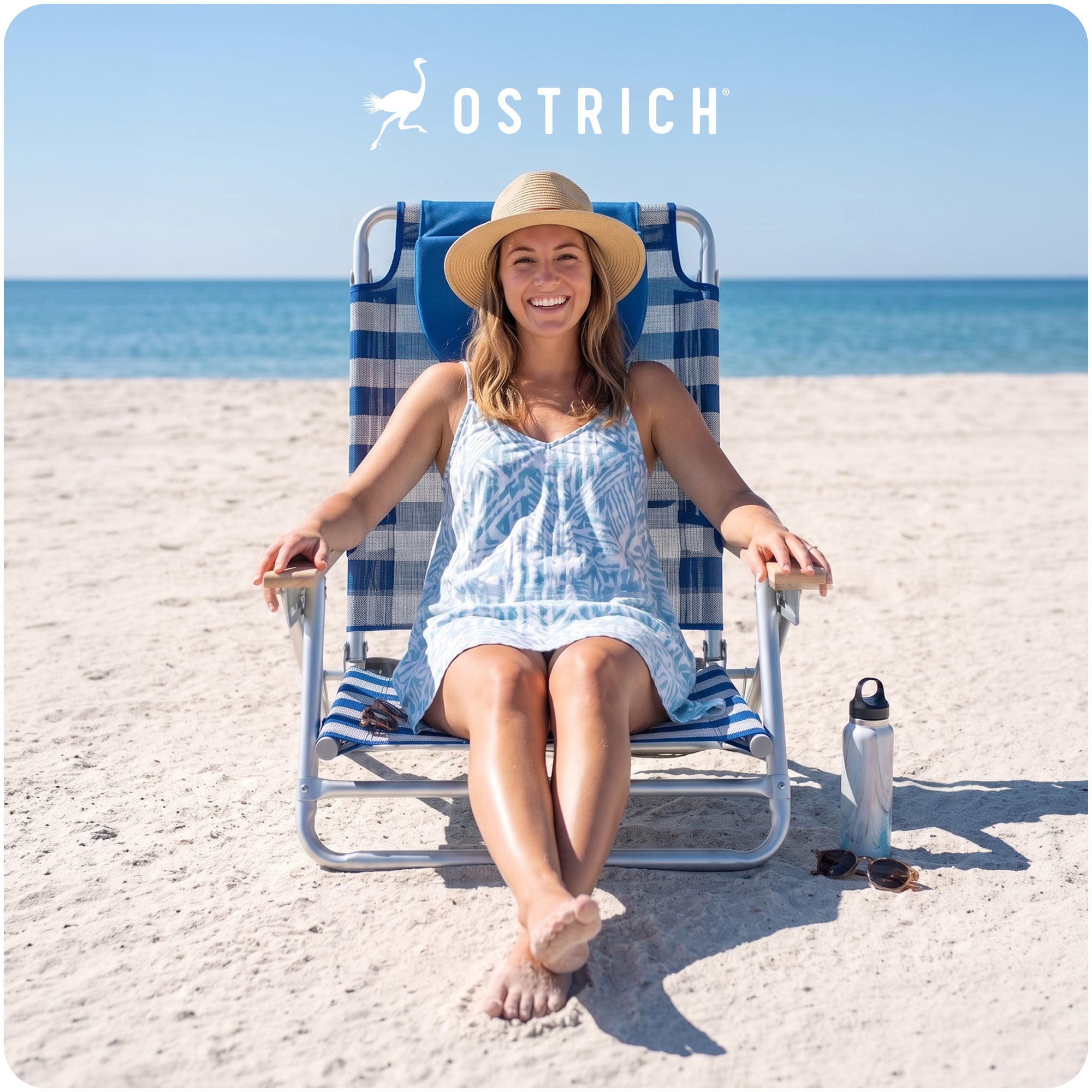 Ostrich SBSC-1016S South Adult Beach Lake Sand Lounging Chair, Striped (Used) - VMInnovations