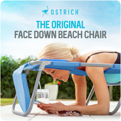 Ostrich Ladies Comfort & On-Your-Back Outdoor Beach Pool Chair, Blue (Open Box)