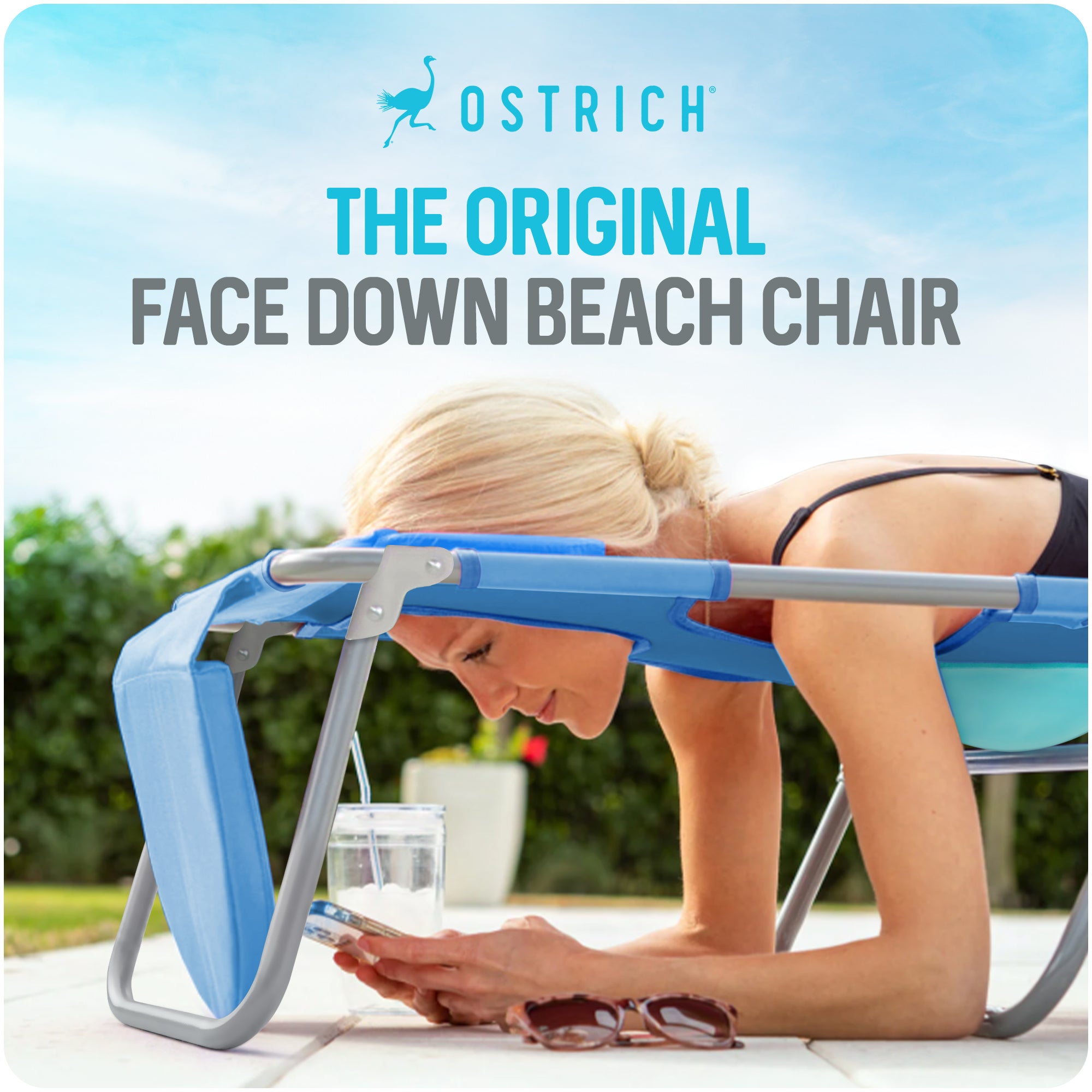 Ostrich Beach Ladies Comfort and On-Your-Back Backpack Beach Chair, Blue (Used)