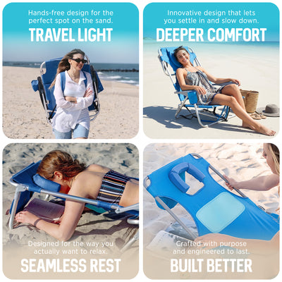 Ostrich Beach Ladies Comfort and On-Your-Back Backpack Beach Chair, Blue (Used)