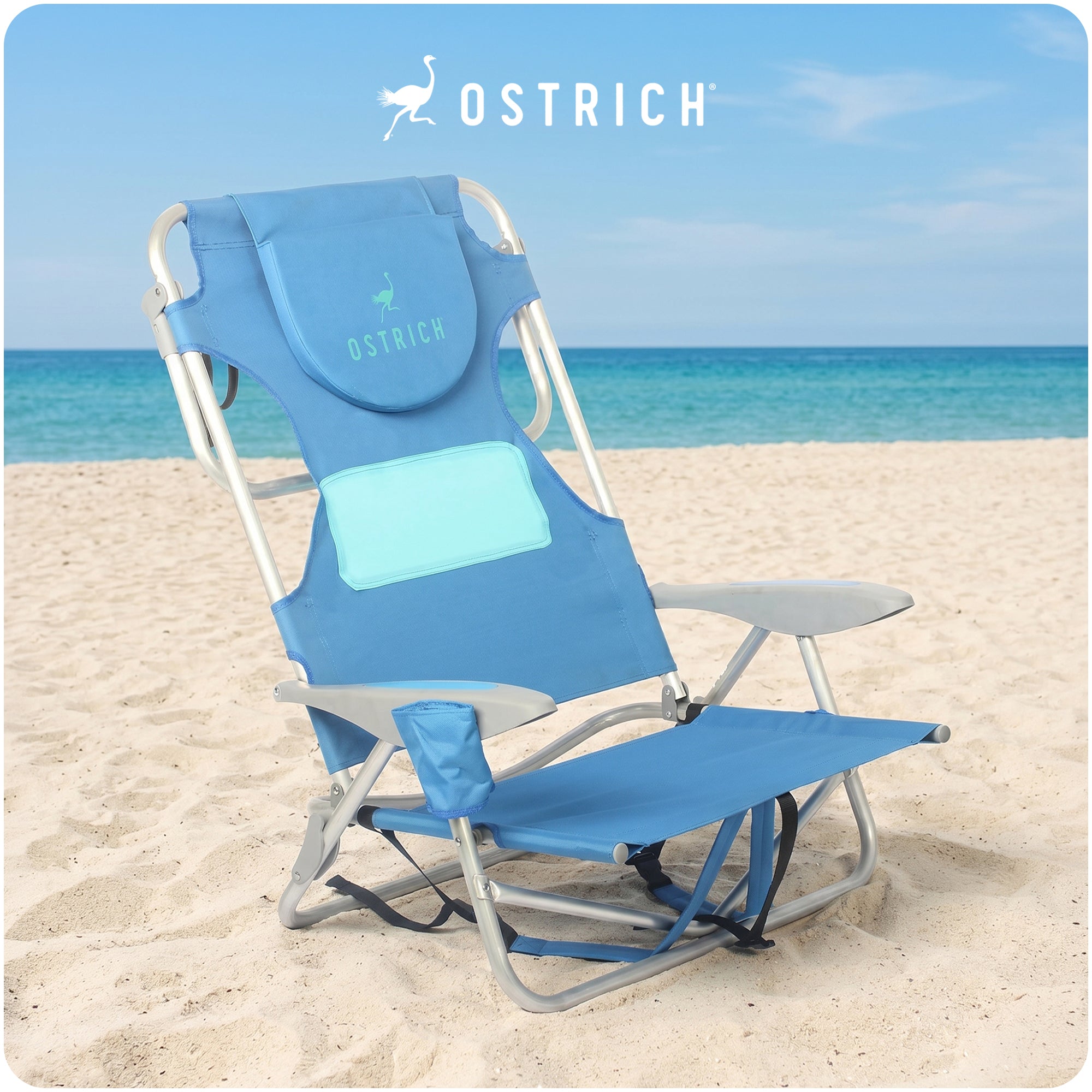 Ostrich Ladies Comfort & On-Your-Back Outdoor Beach Pool Chair, Blue (Open Box)