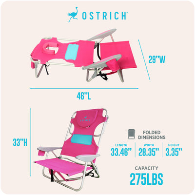 Ostrich Ladies Comfort Lounger Face Down Beach Chair & On Your Back Chair, Pink