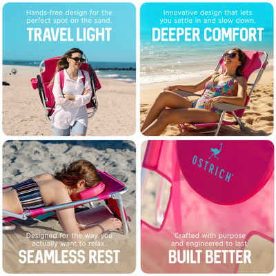 Ostrich Outdoor Beach Ladies Comfort and On-Your-Back Backpack Beach Chair, Pink (For Parts)
