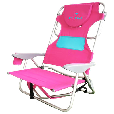 Ostrich Ladies Comfort & On-Your-Back Outdoor Beach Pool Chair, Pink (Open Box) - VMInnovations