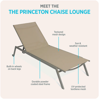 Ostrich Princeton Outdoor Chaise Lounge Pool Beach Patio Chair, Tan, 2 Pack - VMInnovations