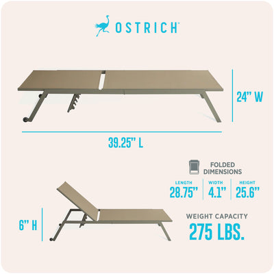 Ostrich Princeton Outdoor Chaise Lounge Pool Beach Patio Chair, Tan, 2 Pack - VMInnovations