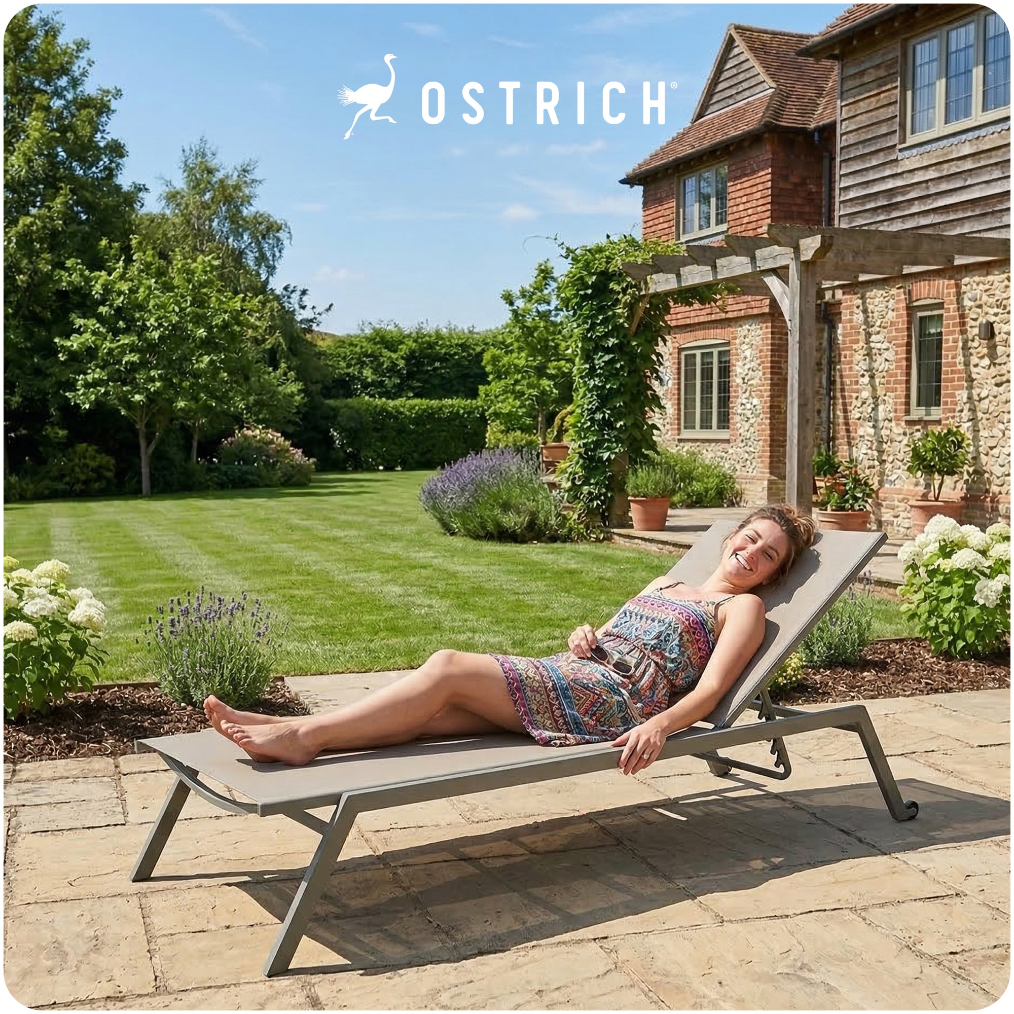 Ostrich Princeton Outdoor Chaise Lounge Pool Beach Patio Chair, Tan, 2 Pack - VMInnovations