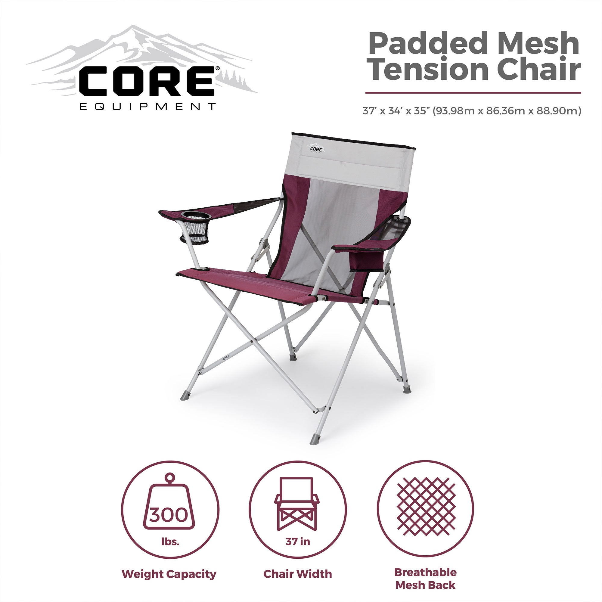 Core Portable Camping Folding Chair with Carrying Storage Bag, Wine (Open Box) - VMInnovations