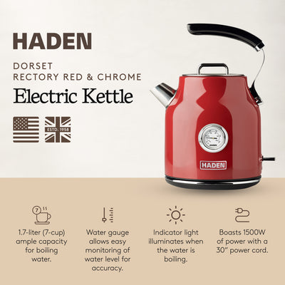 Haden Dorset 1.7 Liter Stainless Steel Electric Kettle, Red (Open Box)