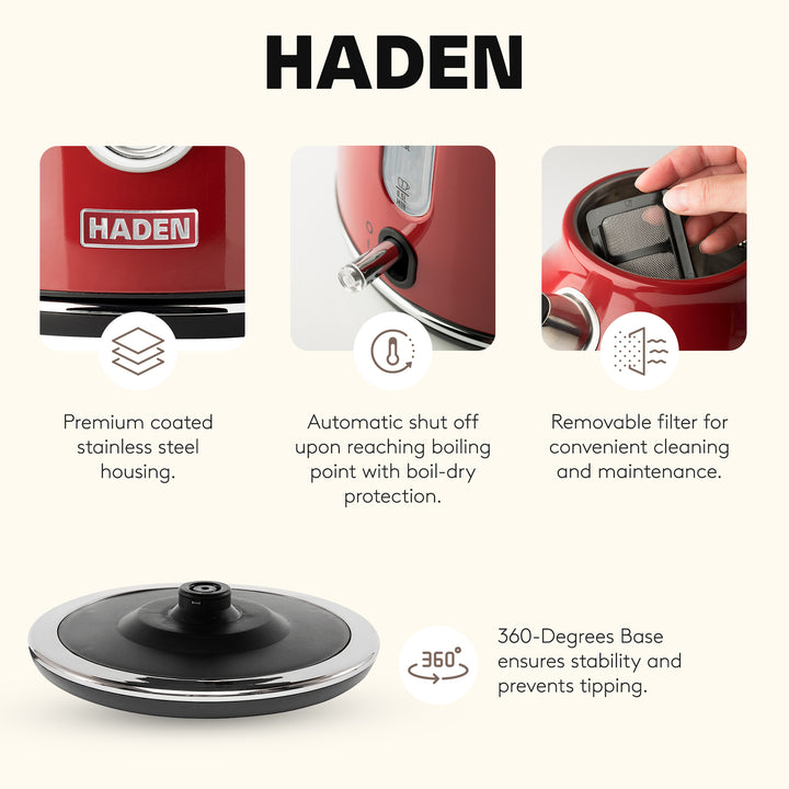 Haden Dorset 1.7 Liter Stainless Steel Electric Kettle, Red (Open Box) - VMInnovations