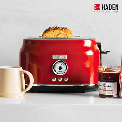 Haden Dorset Wide Slot Stainless Steel Countertop Retro Toaster, Red (Used)