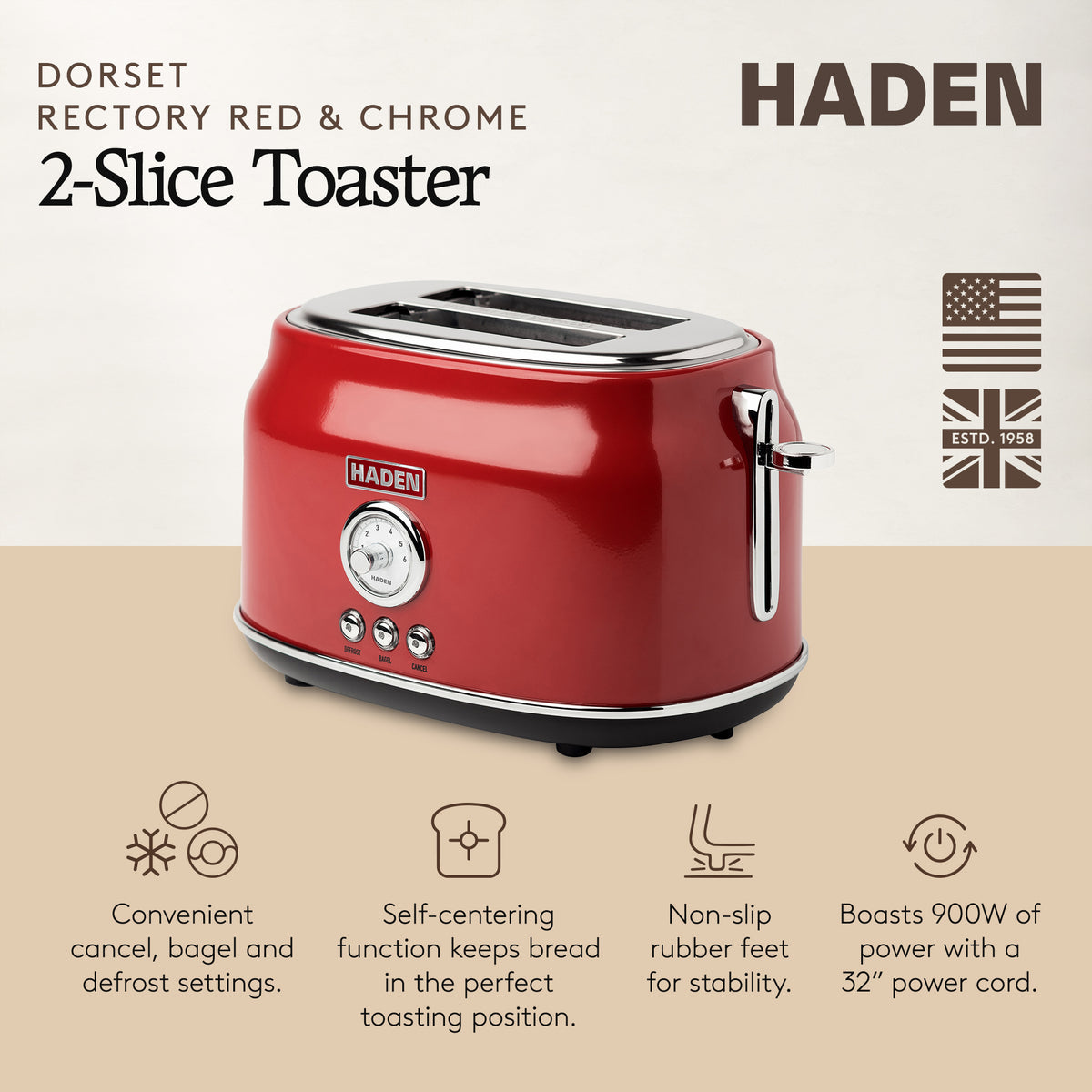 Haden Dorset 2 Slice Wide Slot Stainless Steel Toaster, Putty & Chrome(Open Box)