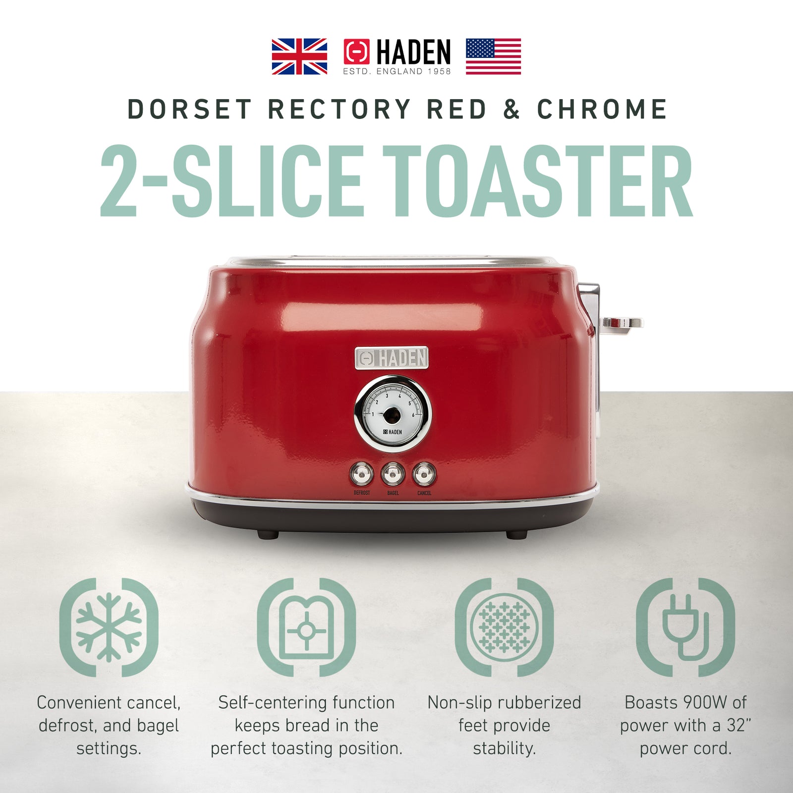 Haden Dorset Wide Slot Stainless Steel Countertop Retro Toaster, Red (Used) - VMInnovations