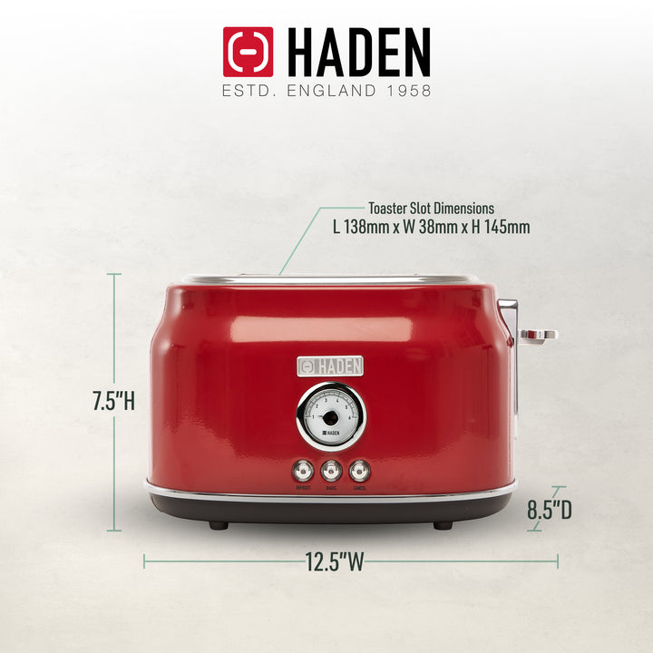 Haden Dorset Wide Slot Stainless Steel Countertop Retro Toaster, Red (Used)