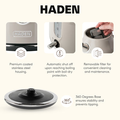 Haden Dorset 1.7 Liter Stainless Steel Electric Kettle, Beige (Open Box) - VMInnovations