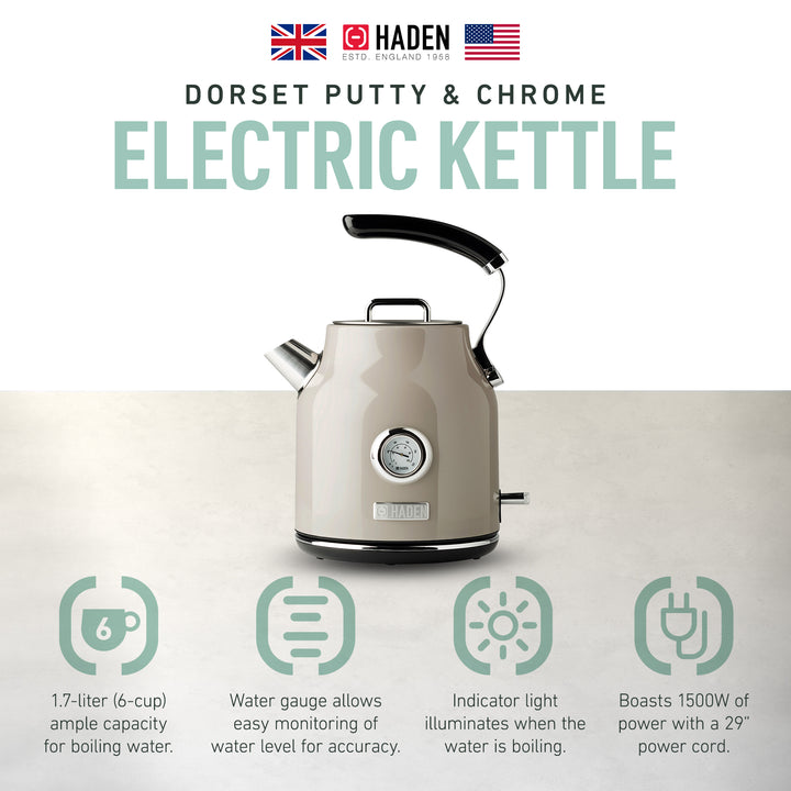 Haden Dorset 1.7L Stainless Steel Kettle with Auto Shut Off, Beige (Open Box)