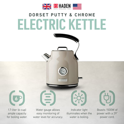 Haden Dorset 1.7 Liter Electric Kettle with Auto Shut Off, Beige (Used) - VMInnovations
