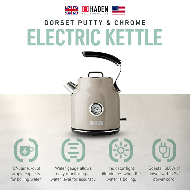 Haden Dorset 1.7 Liter Electric Kettle with Auto Shut Off, Beige (Used)