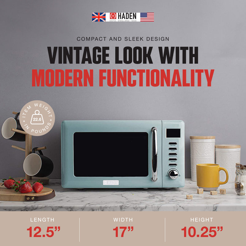 Haden Heritage Vintage Retro 0.7 Cu Ft 700W Countertop Microwave Oven, Blue - VMInnovations