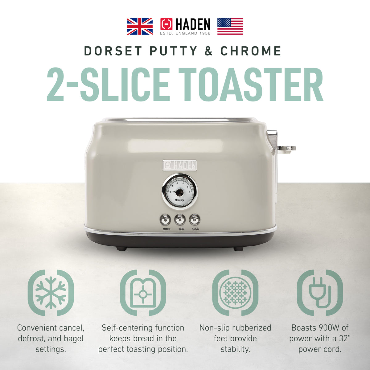 Haden Dorset 2 Slice Wide Toaster & Dorset 1.7 Liter Water Kettle, Putty/Ivory