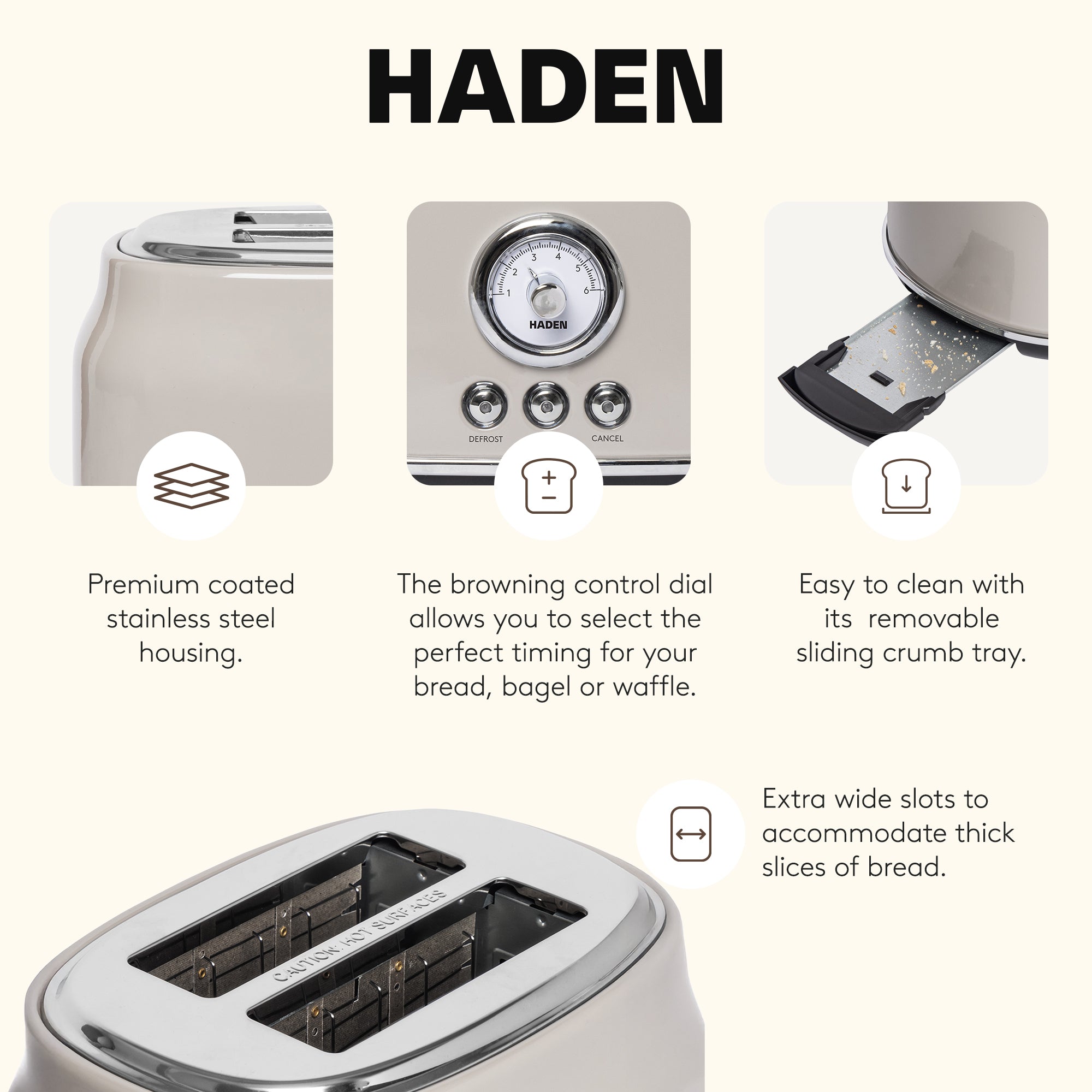 Haden Dorset Wide Slot Stainless Steel Retro Toaster, Putty Beige (Open Box) - VMInnovations