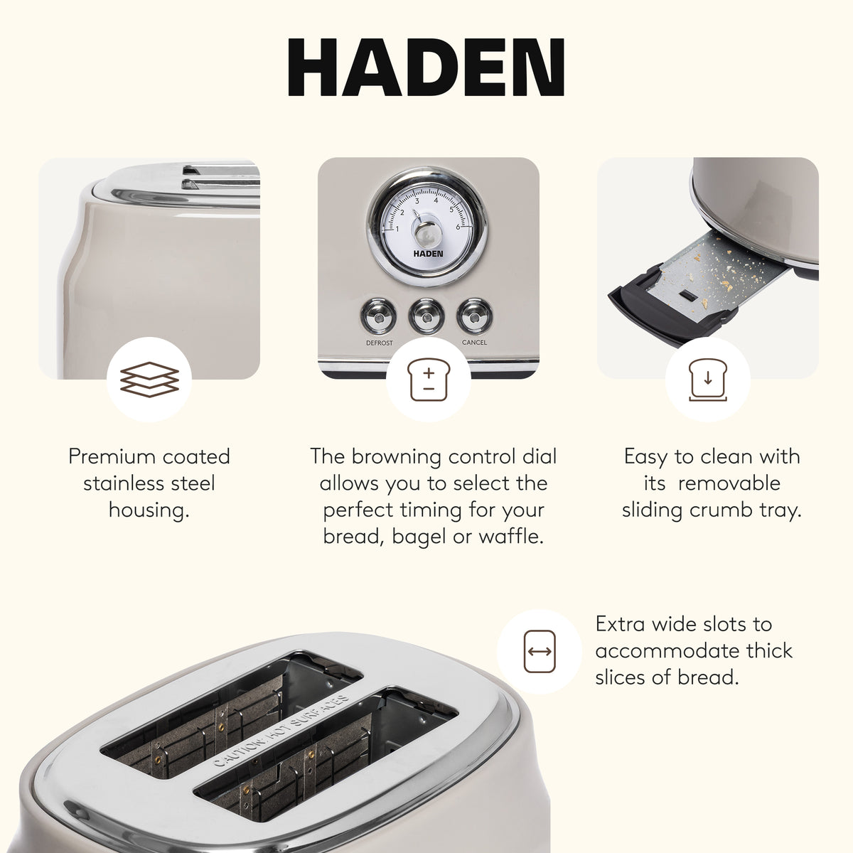 Haden Dorset Wide Slot Stainless Steel Retro Toaster, Putty Beige (Open Box)