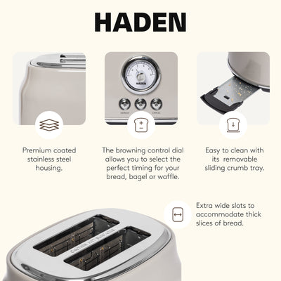 Haden Dorset Wide Slot Stainless Steel Retro Toaster, Putty Beige (Open Box)