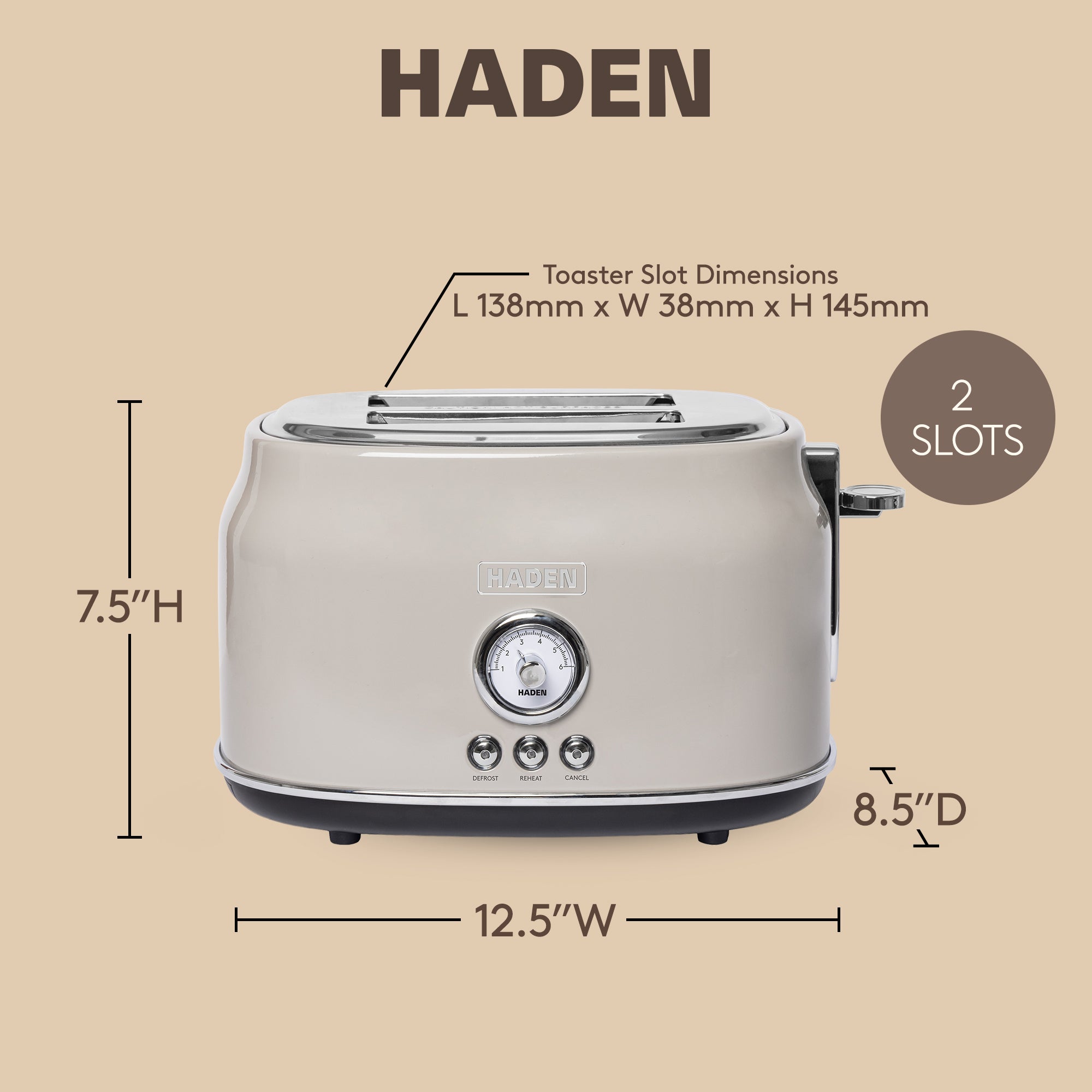 Haden Dorset Wide Slot Stainless Steel Retro Toaster, Putty Beige (Open Box) - VMInnovations